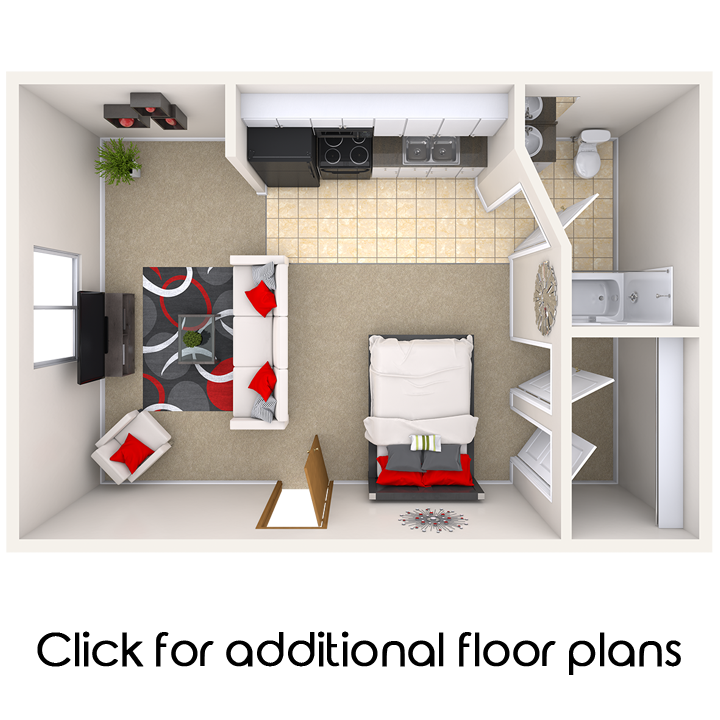Floor plan for studio, 1 bath, 500 sqft